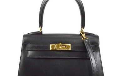 HERMES KELLY 20 SELLIER 2way Handbag Purse Black Box Calf #B