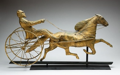 HORSE AND SULKY MOLDED COPPER WEATHERVANE ATTRIBUTED TO L.W. CUSHING & SONS.