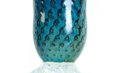 Hand Blown Art Glass Vase or Chalice, Signed 1989