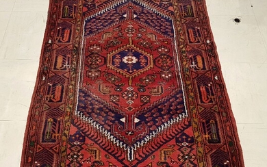 Hand-knotted oriental carpet with geometric decoration, dominantly red, Length 225...