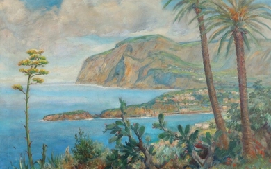 Heinz Schmidt-Rom: Câmara de Lobos, Madeira. Signed Schmidt-Rom. Oil on canvas. 73×101 cm.