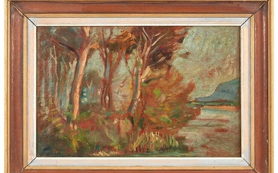 Henri PERSON (1876-1926) Paysage de sous-bois Huile sur papier marouflée sur toile signée en bas...
