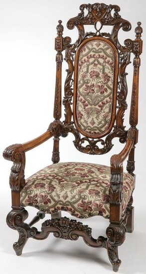 IMPRESSIVE CARVED THRONE CHAIR 19TH C