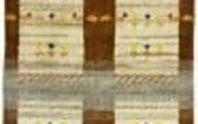 Indo-Gabbeh Cream Tribal Pictorial 3X4 Modern Oriental Rug Handmade Wool Carpet