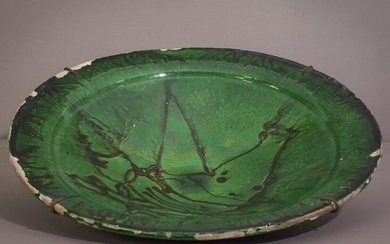 Interesting Early Folk Art Pig Design Green Plate