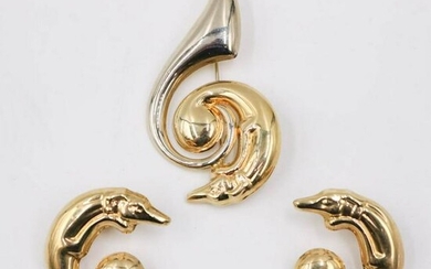 Italian 14K Yellow Gold Dog Form Pin & Earrings