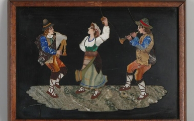 Italian Pietra Dura plaque with dancing figures. In