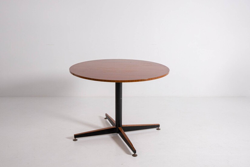 Italian round wooden and iron table. 1950s