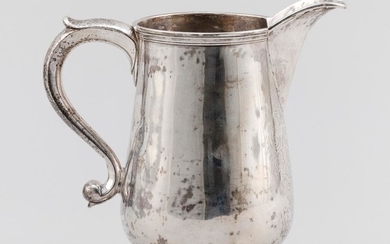 JAMES TURNER COIN SILVER JUG With heraldic engraving beneath spout. Height to top of rim 5.5". Approx. 13.1 troy oz.
