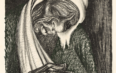 JOHN BIGGERS (1924 - 2001) Old Woman - Matriarch. Lithograph in green an...