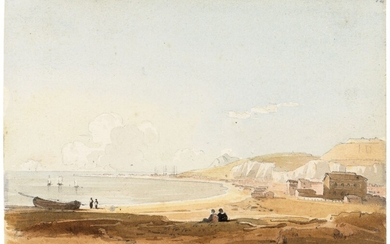 JOHN VARLEY, O.W.S. (LONDON 1778-1842), Seated figures on a beach