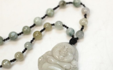 Jade Jadeite Buddha Pendant Prayer Beads Mala 5.5mm beads in shades of green
