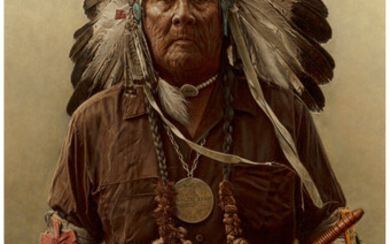James Elliott Bama (b. 1926), Chester Medicine Crow with his Father's Peace Pipe and Medal, Crow Reservation, Montana (1973)