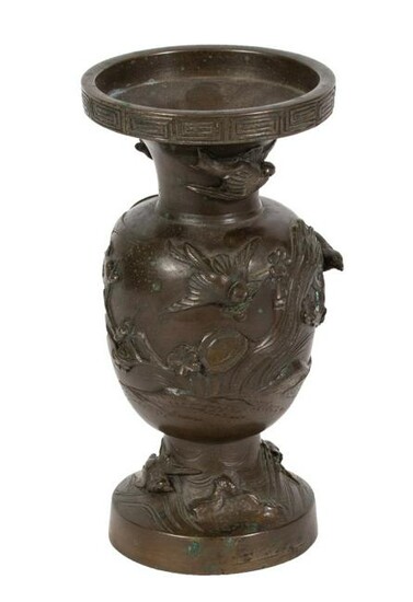 Japanese High Relief Bronze Vase