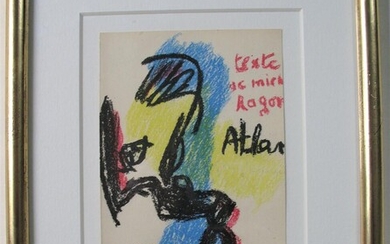 SOLD. Jean-Michel Atlan: Composition. Lithograph in colours. Publishe by Asger Jorn for the COBRA-library first edition, 1950. Sheet size 16 x 12 cm. Framed. – Bruun Rasmussen Auctioneers of Fine Art