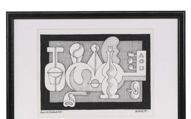 Jerry Kellems Surreal Ink Drawing "For Le Corbusier," 1997