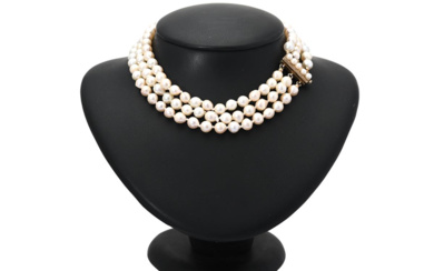 Jewellery Pearl necklace PEARL NECKLACE, 3-row, cultured pearls and cultur...