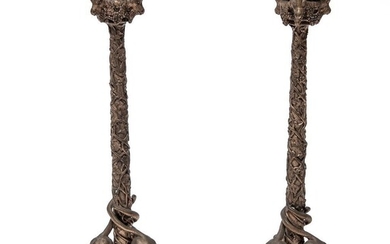 Josef Fraget pair of bronze candlesticks Circa 1880