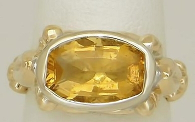 LADIES TWO TONE 14k GOLD HIGH POLISH 4.00ct OVAL YELLOW