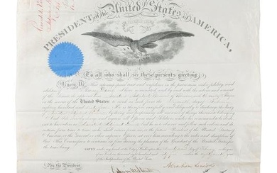 LINCOLN, Abraham (1809-1865). Partly-printed appointment signed ("Abraham Lincoln") as President of