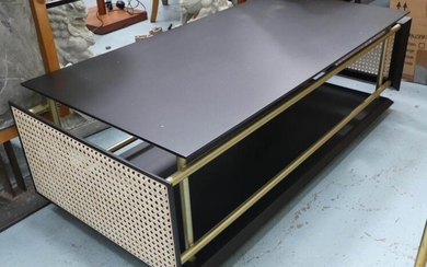 LOW TABLE, with caned end panels, 50cm x 36cm...