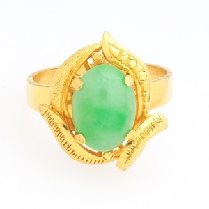 Ladies' High Carat Gold and Green Jade Ring