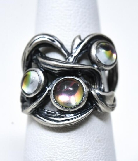 Lalique Art Nouveau Style Sterling Art Glass Ring