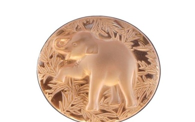 Lalique France Frosted Crystal Glass Raised trunk Elephant Pin