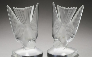Lalique France crystal 'Hirondelle' bookends, marked