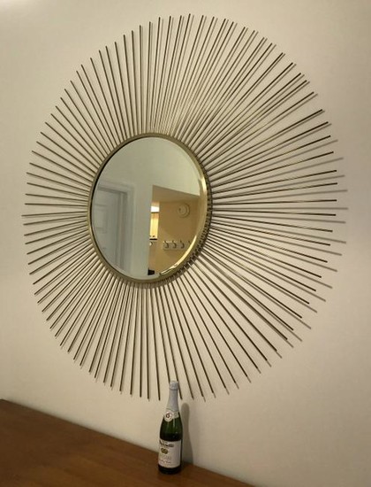 Large 59" Sunburst Form Metal Gilded Mirror