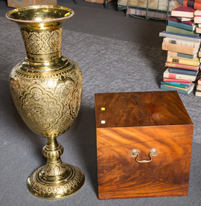 Large Brass Urn with Mahogany Cellarette