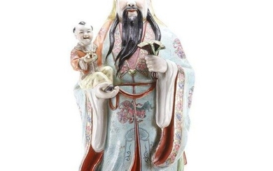 Large Chinese Polychrome Porcelain Sculpture of