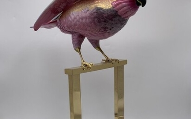 Large Vintage Oggetti Cockatoo Sculpture by Mangani Hollywood on Brass Stand