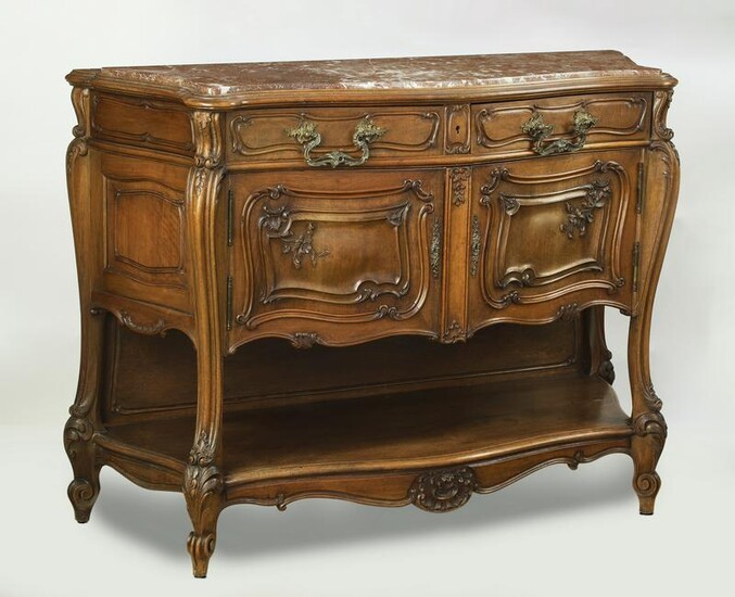 Late 19th c. Louis XV style marble top walnut buffet