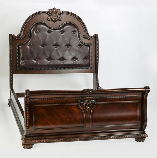 Leather upholstered queen size bed