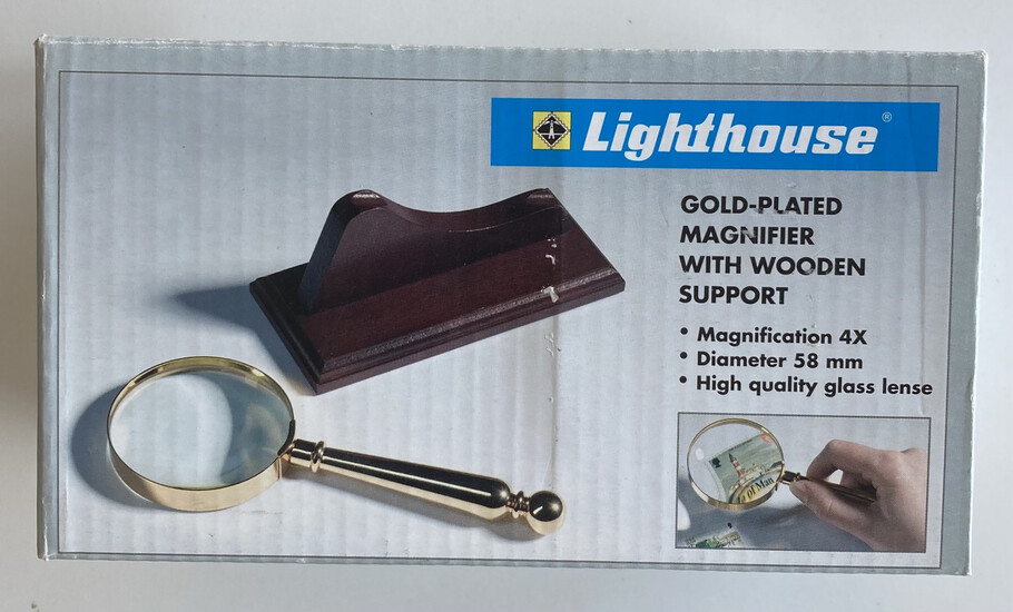 Lighthouse, Gold-plated magnifier with wooden support