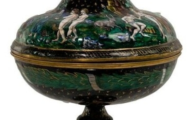 Limoges Painted Enamel Tazza and Cover