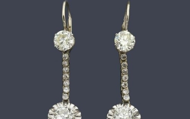 Long earrings with four antique-cut diamonds