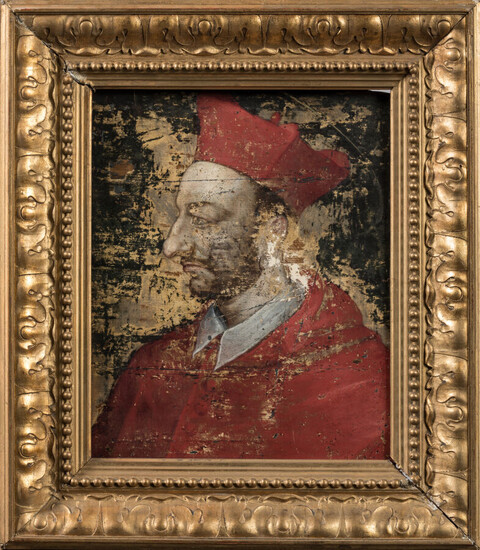 Lot 34 ECOLE ITALIENNE du XVIIème siècle, suiveur d'Ambrogio FIGINO. Portrait de Charles Borromée. Huile sur panneau....