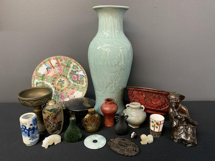 Lot Of 19 Antique Chinese Porcelain, Jade, Bronze