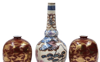 Lot Of 3 Antique Japanese Vases, 2 Signed Kutani, 1...