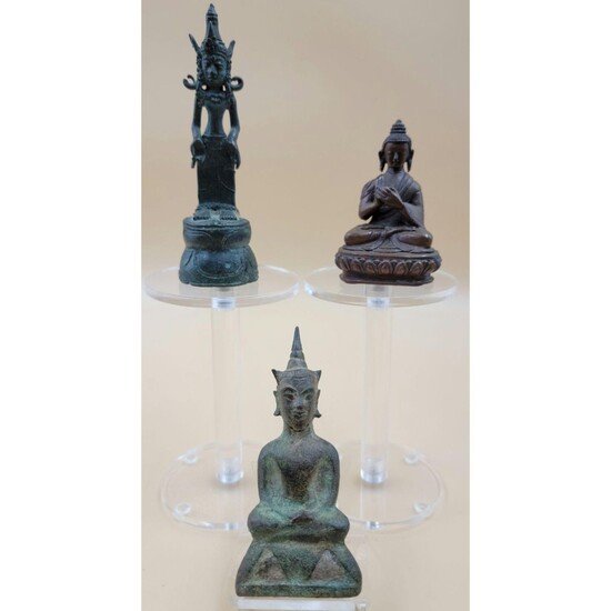 Three Weighted Southeast Asian Bronze Buddhas 17-19th C