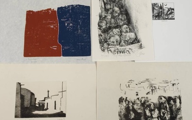 Lot d'artistes saxons cinq feuilles, Axel Wunsch, "Straßenszene in Mittelasien", lithographie ; Jürgen Adler "In...