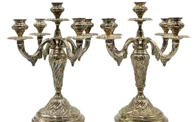 Lot of 2 Five-Arm Silverplate Candelabras.