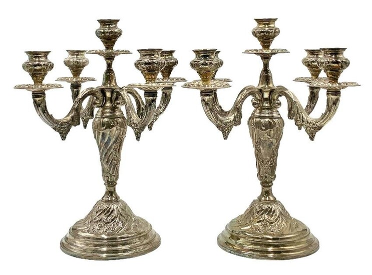 Lot of 2 Five-Arm Silverplate Candelabras.