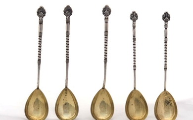 Lot of 5 teaspoons silver 875, probably Russian, total...