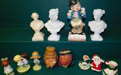 Lot of Porcelain Figurines & Pair of Parian Type Busts