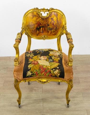 Louis XV Style Gilt Open Arm Chair