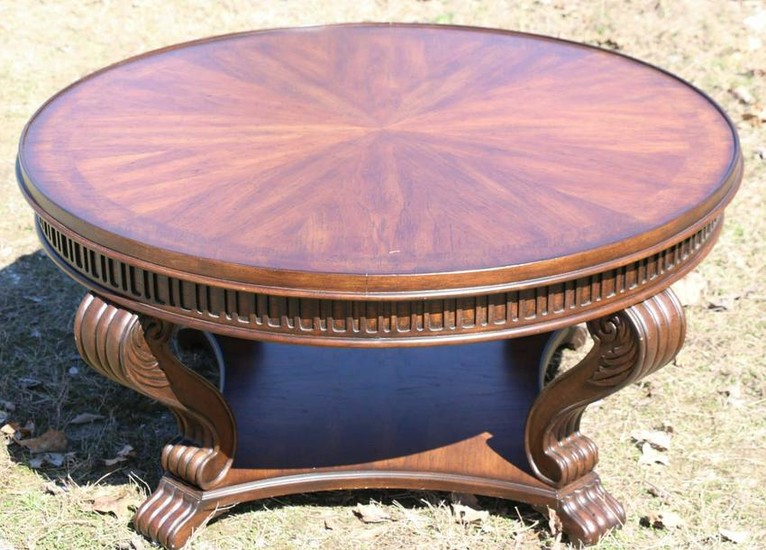 MODERN MAHOGANY CENTER TABLE WITH BANDED MARQUETRY