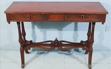 Mahogany 2 drawer console table, signed Imperial